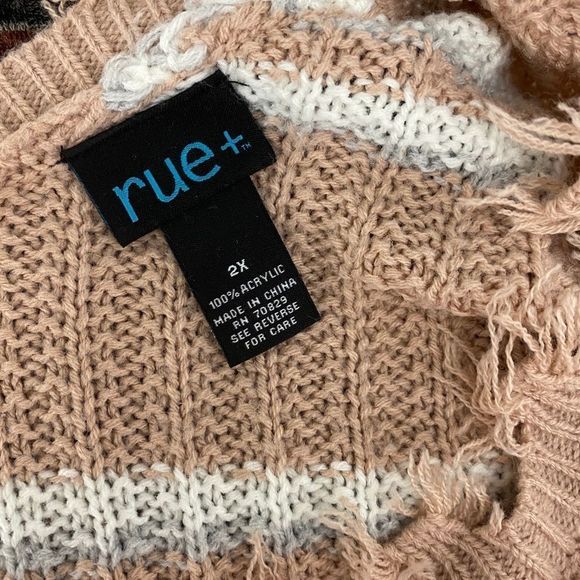 Rue 21+ destructed hem pink striped sweater 2X - Picture 7 of 7